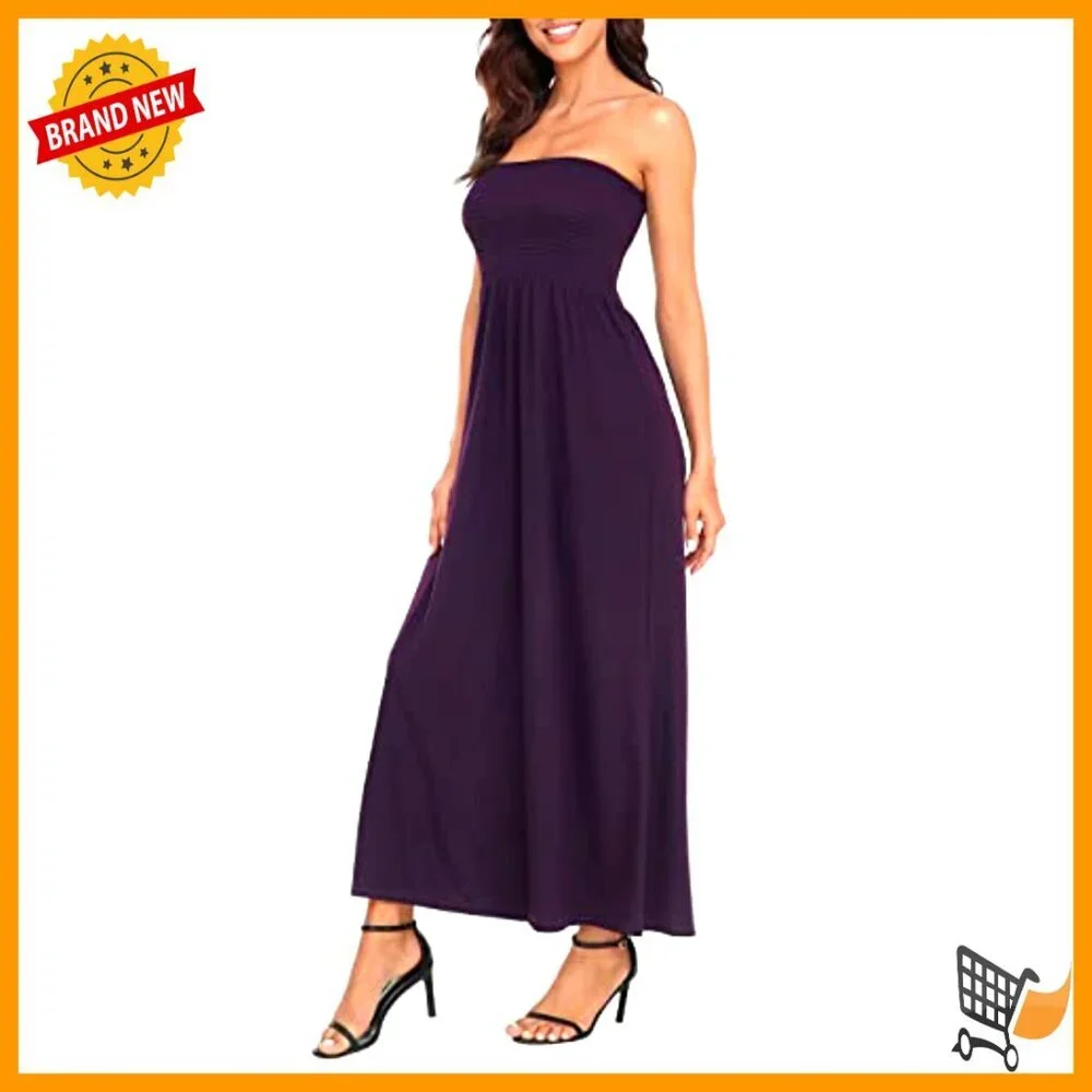 Strapless Maxi Dress Plus Size Smocked Tube Top Beach Coverup Sundress